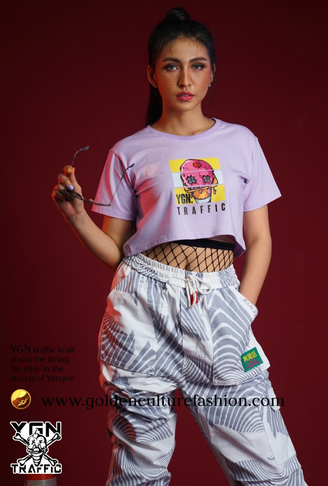 Ice -Cream Melt YGN Traffic Crop Top T-shirt (White)